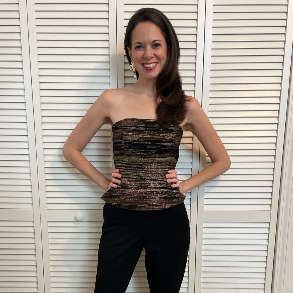 Lavender Brown Strapless Bronze and Black Abstract Peplum Top